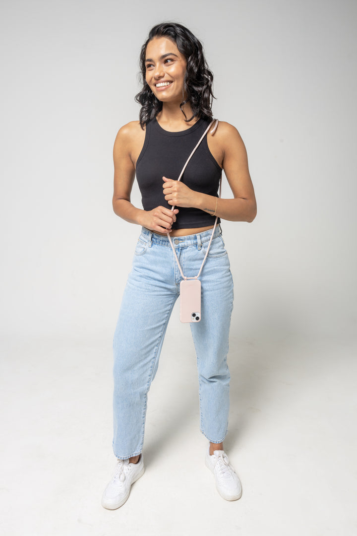 Stylish Phone Case with Adjustable Strap - Cherry Blossom