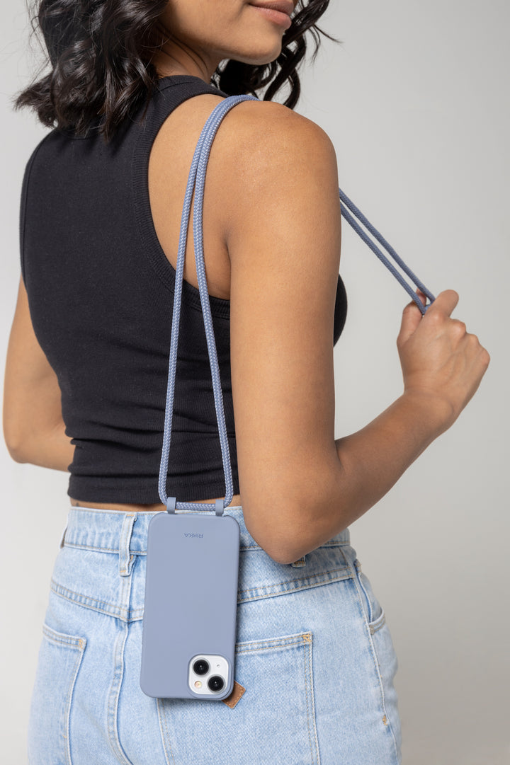 Strap-N-Go Misty Blue: Stylish Hands-Free Phone Case with Strap