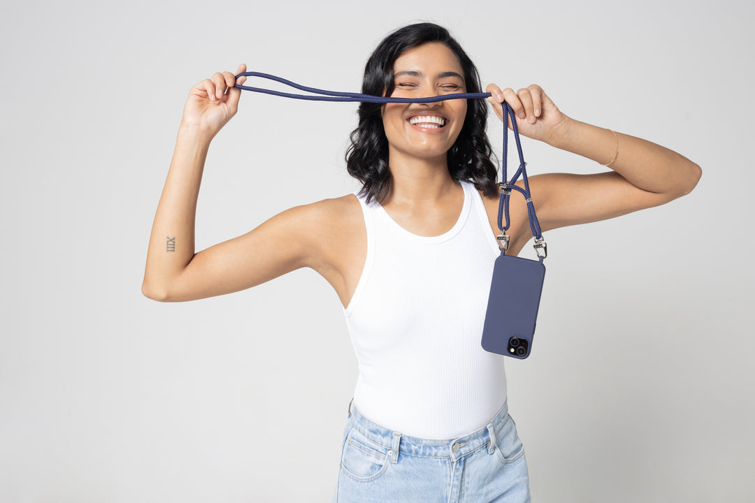 Navy Duo: Stylish Phone Case with Adjustable Crossbody Strap