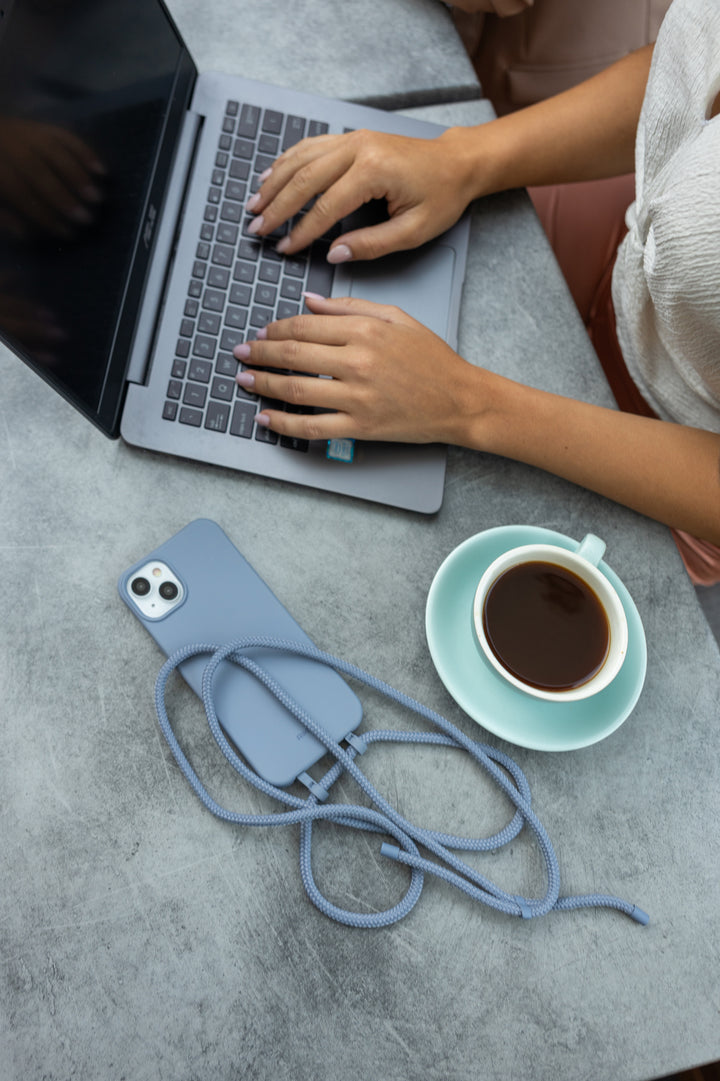Strap-N-Go Misty Blue: Stylish Hands-Free Phone Case with Strap