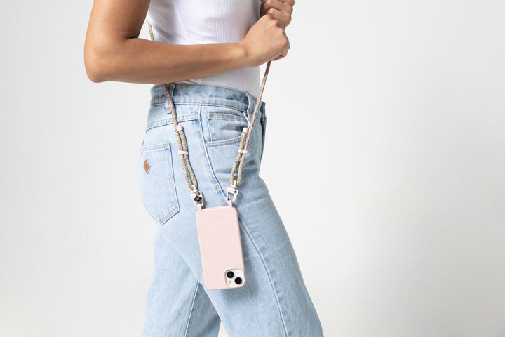 Rosy Rainbow Phone Case with Adjustable Crossbody Strap