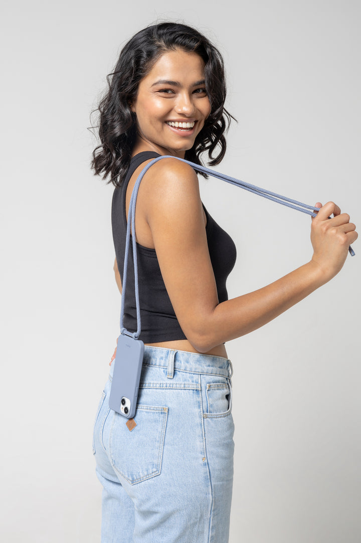 Strap-N-Go Misty Blue: Stylish Hands-Free Phone Case with Strap