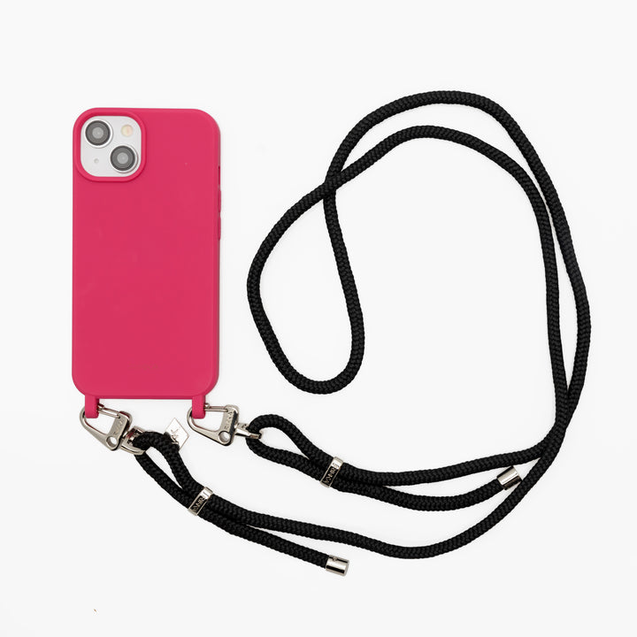 Stylish Crossbody Phone Strap – Pink on Black