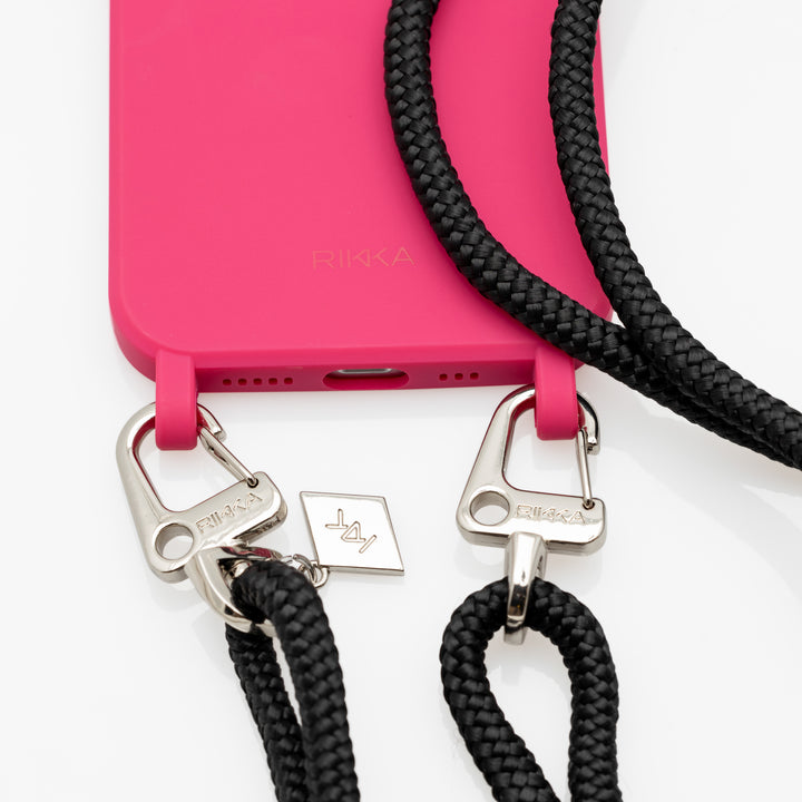 Stylish Crossbody Phone Strap – Pink on Black