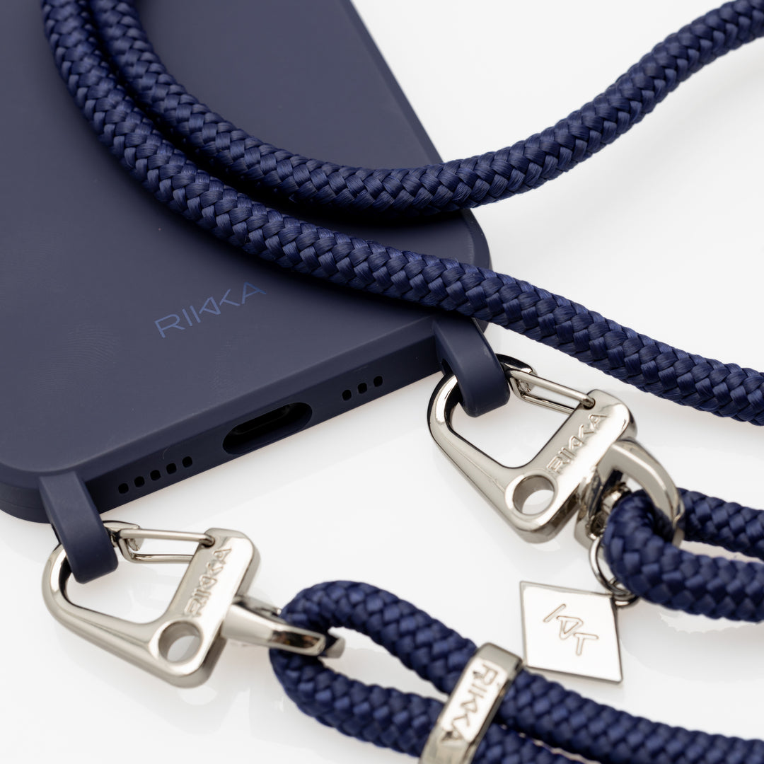 Navy Duo: Stylish Phone Case with Adjustable Crossbody Strap