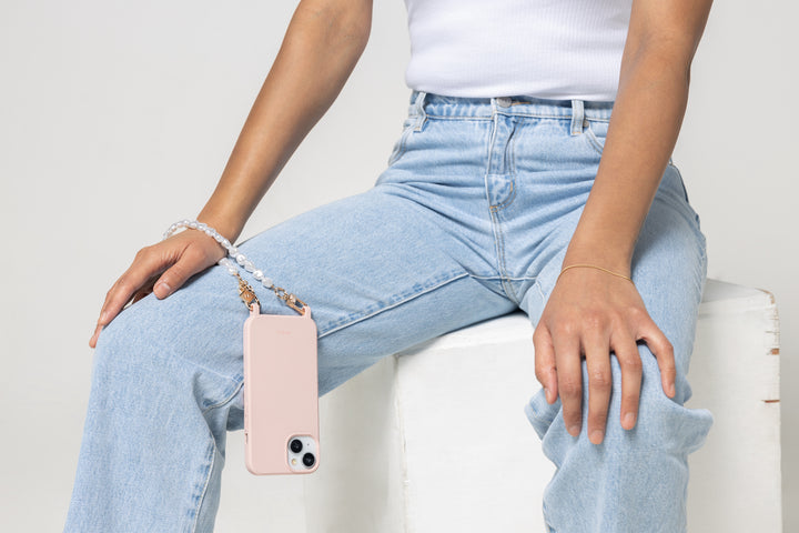 phone case with pearl wrist strap